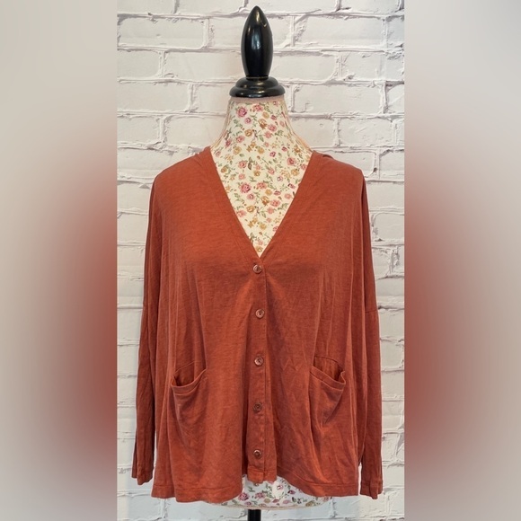 Eileen Fisher Silk Burnt Orange Button Down lightweight Cardigan - Size - Small - Picture 1 of 7